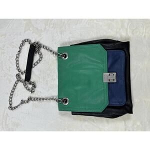 Lodis Green Blue Black Leather Colorblock Crossbody Bag With Chain Strap